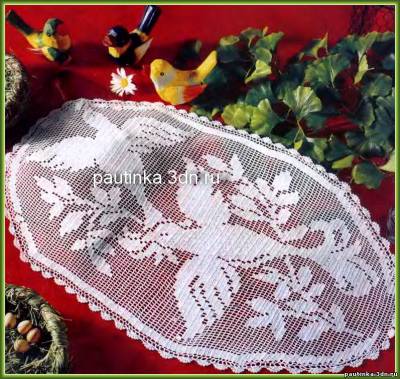 Филейное вязание // Filet crochet: Овальная салфетка с розами в технике филейного вязания